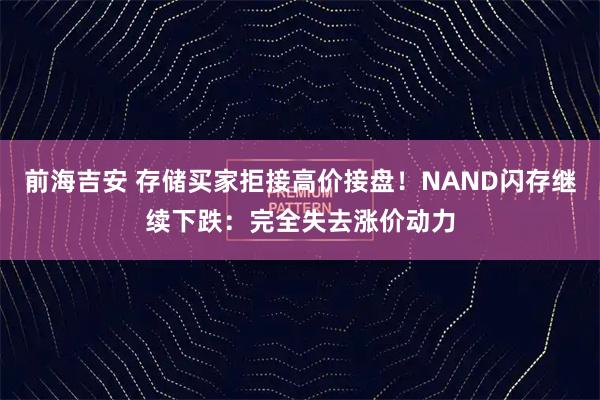 前海吉安 存储买家拒接高价接盘！NAND闪存继续下跌：完全失去涨价动力